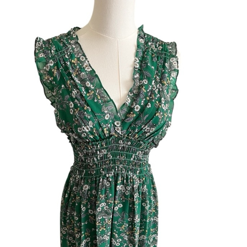 Green Floral V-Neck Smocked Waist Maxi Dress - Picture 8 of 8